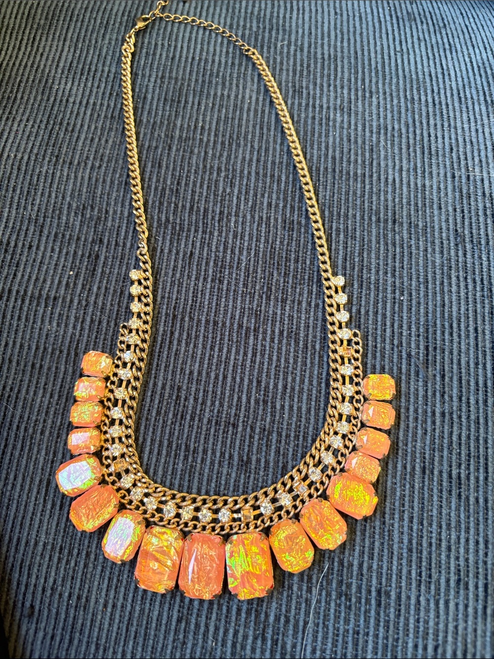 18-Gold Chain Necklace with Orange Iridescent Stones - Women Jewelry